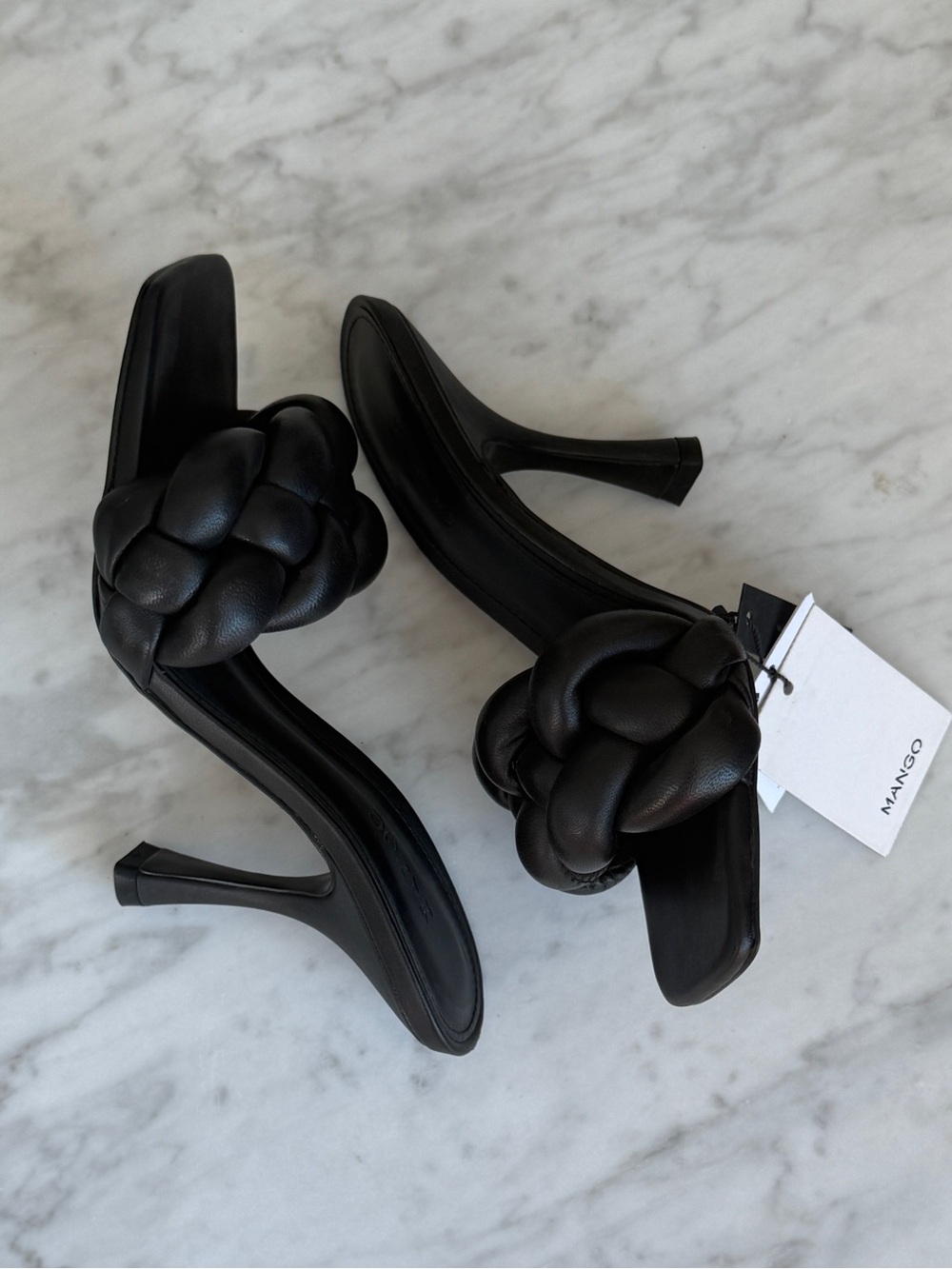 Mango Black Braided Knot Heeled Mules